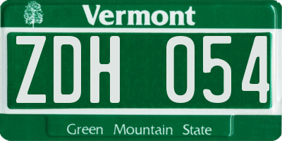 VT license plate ZDH054