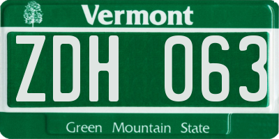 VT license plate ZDH063
