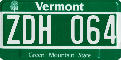 VT license plate ZDH064