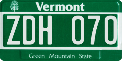 VT license plate ZDH070