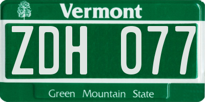 VT license plate ZDH077