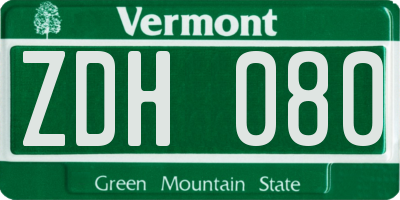 VT license plate ZDH080