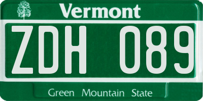 VT license plate ZDH089