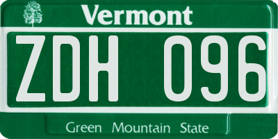 VT license plate ZDH096