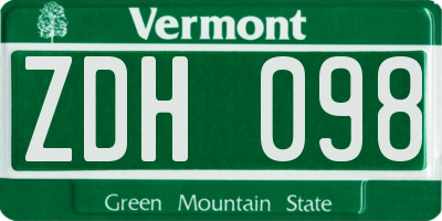 VT license plate ZDH098