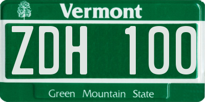 VT license plate ZDH100