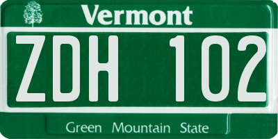 VT license plate ZDH102