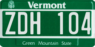 VT license plate ZDH104