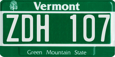 VT license plate ZDH107