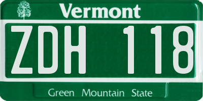 VT license plate ZDH118