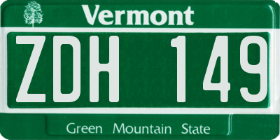 VT license plate ZDH149