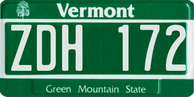 VT license plate ZDH172