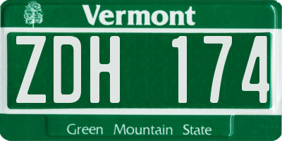 VT license plate ZDH174