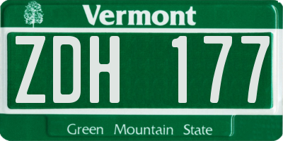 VT license plate ZDH177