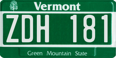 VT license plate ZDH181