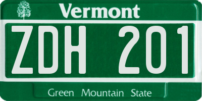VT license plate ZDH201