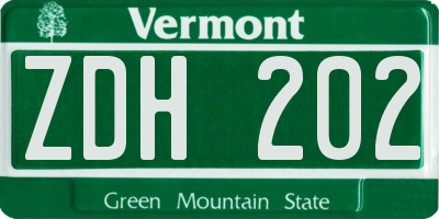 VT license plate ZDH202