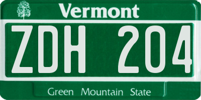 VT license plate ZDH204