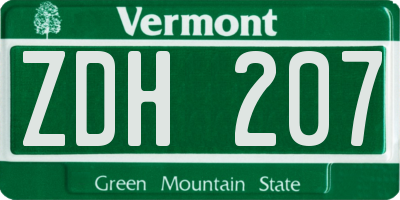 VT license plate ZDH207