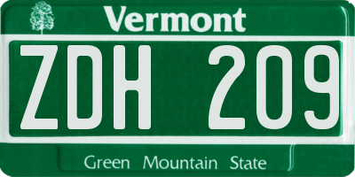 VT license plate ZDH209