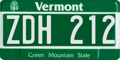 VT license plate ZDH212