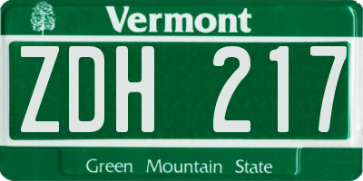 VT license plate ZDH217