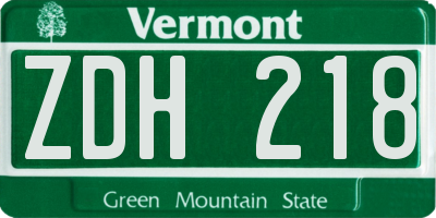 VT license plate ZDH218