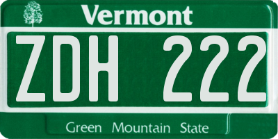 VT license plate ZDH222