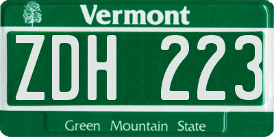 VT license plate ZDH223