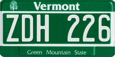VT license plate ZDH226