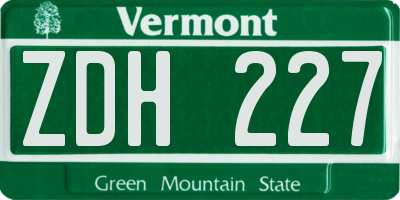 VT license plate ZDH227