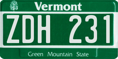 VT license plate ZDH231