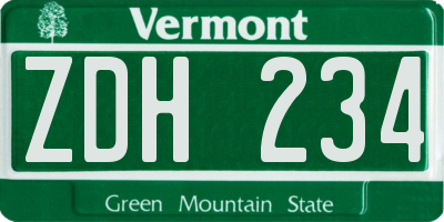 VT license plate ZDH234
