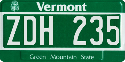 VT license plate ZDH235
