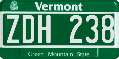 VT license plate ZDH238