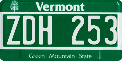 VT license plate ZDH253