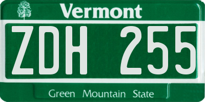 VT license plate ZDH255