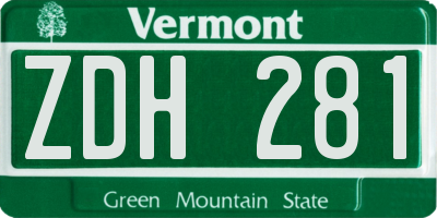 VT license plate ZDH281