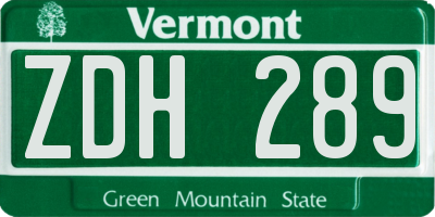 VT license plate ZDH289