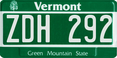 VT license plate ZDH292