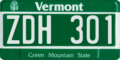 VT license plate ZDH301