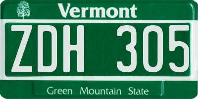 VT license plate ZDH305