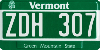 VT license plate ZDH307