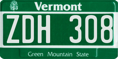 VT license plate ZDH308