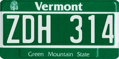 VT license plate ZDH314