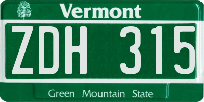 VT license plate ZDH315