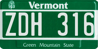 VT license plate ZDH316