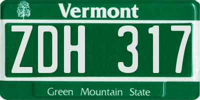VT license plate ZDH317