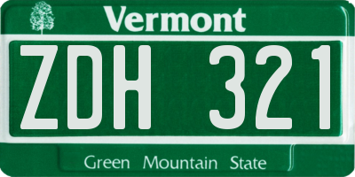 VT license plate ZDH321