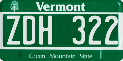 VT license plate ZDH322